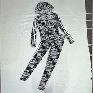 Fashion Nova Camouflage Hoodie and Joggers Set - Black and Gray